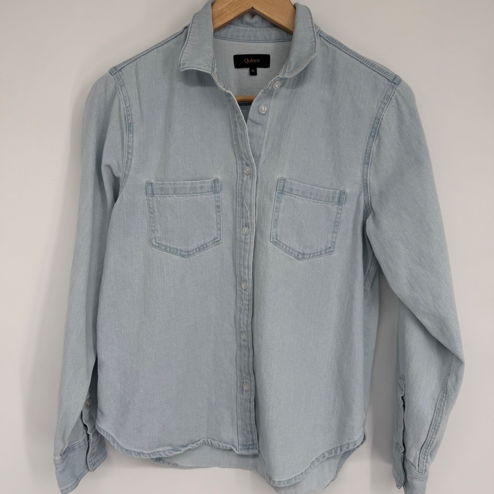 Quince Denim Shirt Light Wash Women Medium Cotton Western Layering Medium